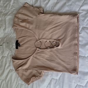 Sexy Medium Tan/Cream Ribbed Faded Rose Crop Top